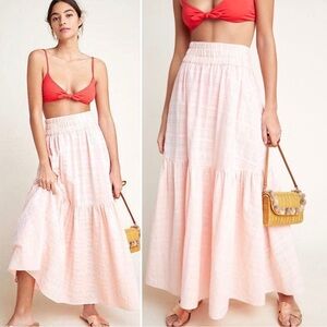 Mara Hoffman Carmen Cotton Tiered Maxi Skirt in blush size S